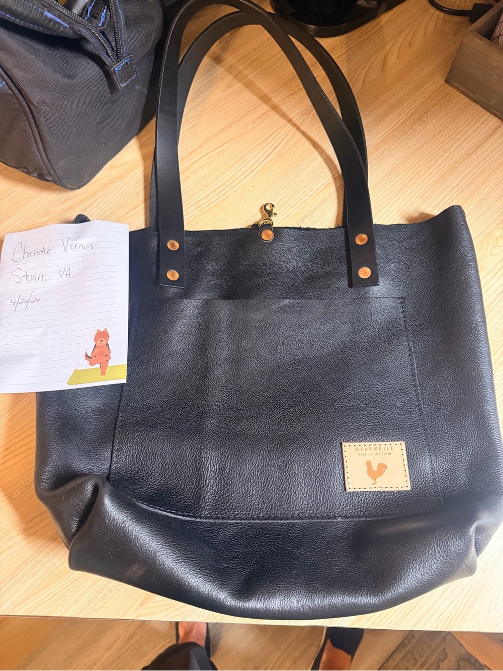 Meanwhile Back on the Farm Signature Tote Black Leather-Never used